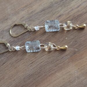 Carved Green Amethyst Gold Earrings