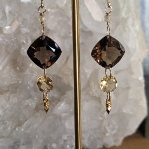 Smokey Quartz & Citrine Gold Earrings