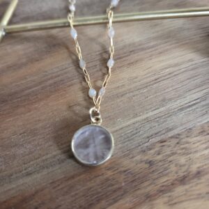 Rose Quartz & Pink Enamel Gold Necklace