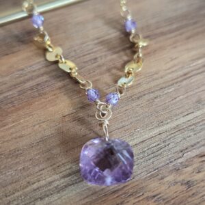 Amethyst & Gold Disk Necklace